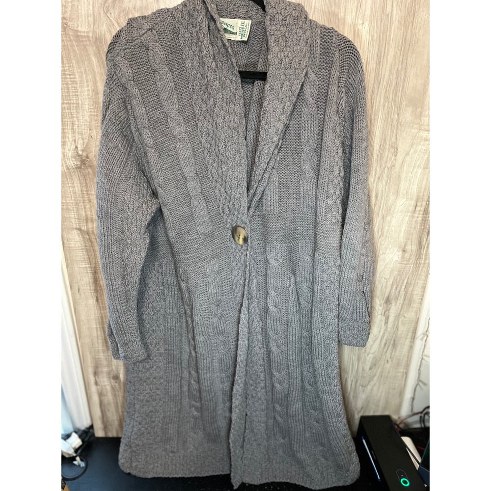 Aran Crafts Womens XXL Button-front Sweater Coat Gray Merino Wool